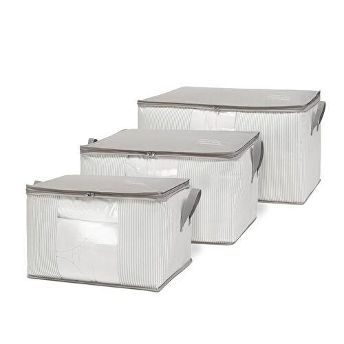 Ocean Home Textile 3'lü Pvc Pencereli Stuff & Things Gri Çizgili Hurç Set