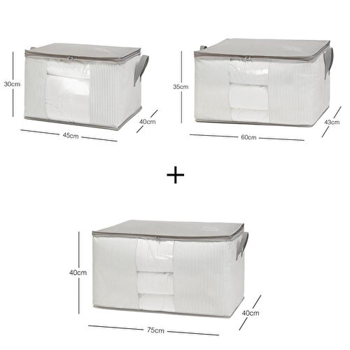 Ocean Home Textile 3'lü Pvc Pencereli Stuff & Things Gri Çizgili Hurç Set