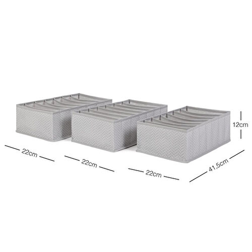 Ocean Home Textile 3'lü 7 Bölmeli Gri Balıksırtı Çekmece Düzenleyici Set