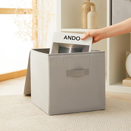 Ocean Home Textile 2'li Gri Balıksırtı Kapaklı Kutu Set 30 X 30 X 30 Cm