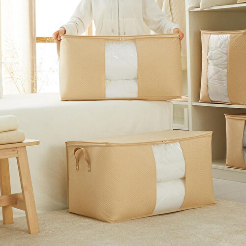 Ocean Home Textile 2'li Mega Boy Pvc Pencereli Bej Balıksırtı Hurç Set 75 X 40 X 40 Cm