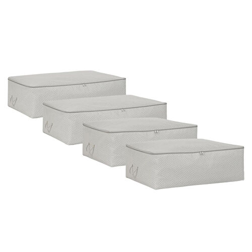 Ocean Home Textile 4'lü Gri Balıksırtı Baza Altı Hurç Set 2 Adet 62 X 46 X 22 / 2 Adet 74 X 46 X 22 Cm