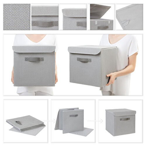 Ocean Home Textile 2'li Gri Renk Jüt Kapaklı Kutu Set 30x30x30 Cm