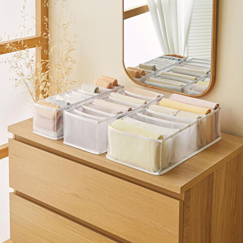 Ocean Home Textile 3'lü Bölmeli Beyaz Renk File Çekmece İçi Düzenleyici Set