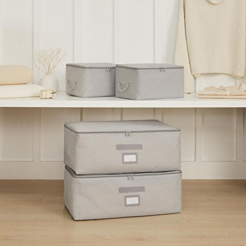 Ocean Home Textile 4'lü Gri Balıksırtı Hurç Set 2 Adet 30 X 22 X 18 / 2 Adet 52 X 28 X 21 Cm