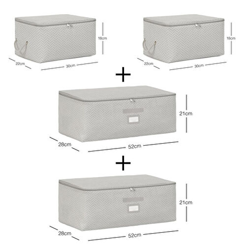 Ocean Home Textile 4'lü Gri Balıksırtı Hurç Set 2 Adet 30 X 22 X 18 / 2 Adet 52 X 28 X 21 Cm