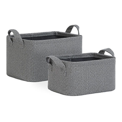 Ocean Home Textile 2'li Antrasit Renk Dokulu Kumaş Sepet Set 24 X 17 X 12 / 30 X 21 X 18 Cm