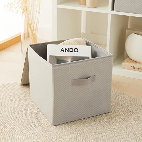 Ocean Home Textile Gri Balıksırtı Kapaklı Kutu 30 X 30 X 30 Cm