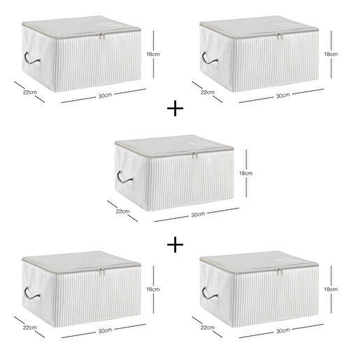 Ocean Home Textile 5'li Küçük Boy Gri Çizgili Stuff & Things Hurç Set 30 X 22 X 18 Cm