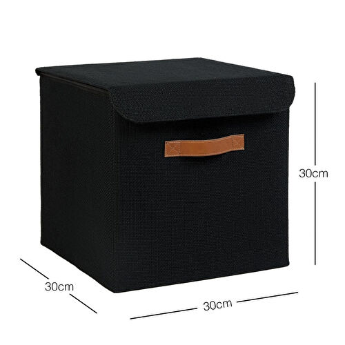 Ocean Home Textile Siyah Renk Jüt Kapaklı Kutu 30 X 30 X 30 Cm