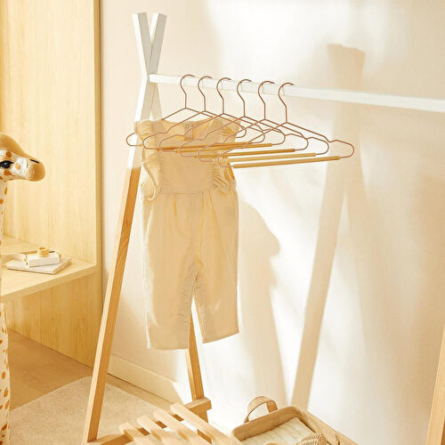 Ocean Home Textile 6'lı Ahşap Destekli Mat Pudra Pembe Renk Kauçuk Kaplamalı Metal Çocuk Giysi Askısı 18 X 32 X 0.3 Cm