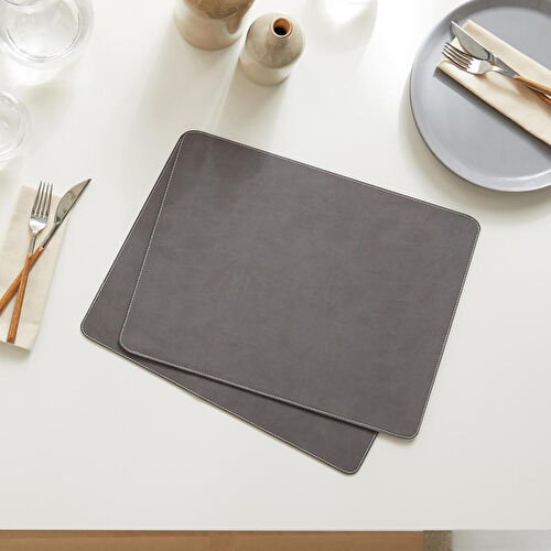 Ocean Home Textile 2'li Gri Renk Deri Amerikan Servis 40 X 30 Cm