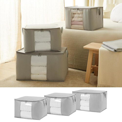 Ocean Home Textile 3'lü Pvc Pencereli Gri Renk Kapitone Hurç Set