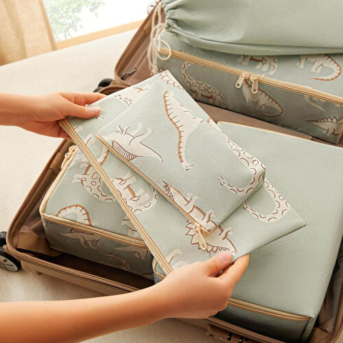 Ocean Home Textile 6'lı Çocuk Odası Dinozor Bavul İçi Düzenleyici Set
