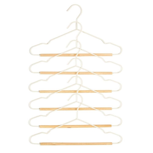 Ocean Home Textile 6'lı Ahşap Destekli Mat Beyaz Renk Kauçuk Kaplamalı Metal Çocuk Giysi Askısı 18 X 32 X 0.3 Cm
