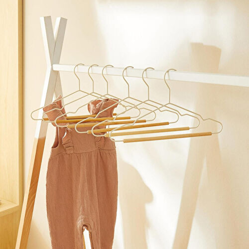 Ocean Home Textile 6'lı Ahşap Destekli Mat Beyaz Renk Kauçuk Kaplamalı Metal Çocuk Giysi Askısı 18 X 32 X 0.3 Cm