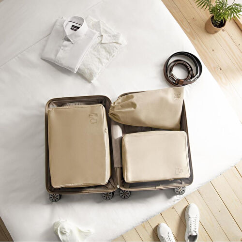 Ocean Home Textile 3'lü Bej Renk Bavul İçi Düzenleyici Set