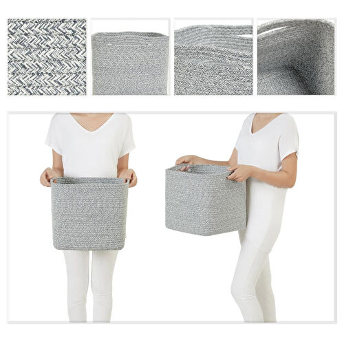 Ocean Home Textile Gri Kırçıllı Pamuklu Sepet 30 X 30 X 30 Cm