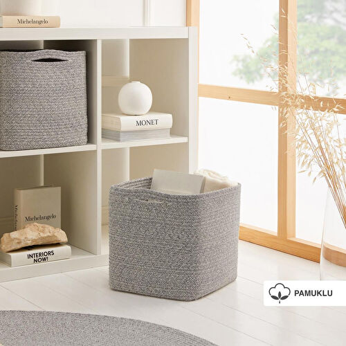 Ocean Home Textile Gri Kırçıllı Pamuklu Sepet 30 X 30 X 30 Cm
