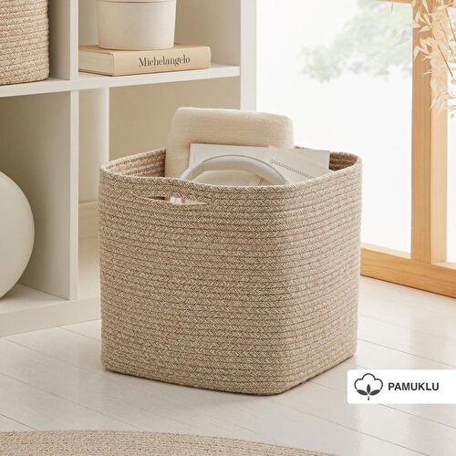 Ocean Home Textile Bej Kırçıllı Pamuklu Sepet 30 X 30 X 30 Cm