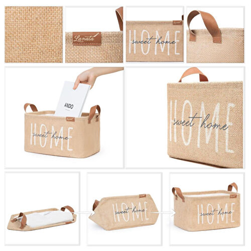 Ocean Home Textile Home Sweet Home Jüt Sepet 30 X 21 X 18 Cm