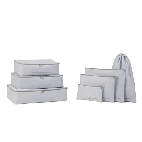 Ocean Home Textile 7'li Yıkanabilir Gri Renk Paraşüt Kumaş Bavul İçi Düzenleyici Set