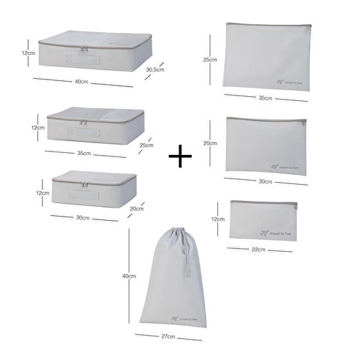 Ocean Home Textile 7'li Yıkanabilir Gri Renk Paraşüt Kumaş Bavul İçi Düzenleyici Set