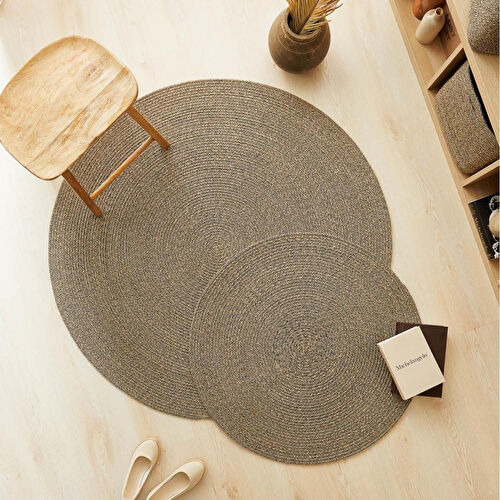 Ocean Home Textile Siyah Kırçıllı Jüt Halı Kilim Ø 120 Cm