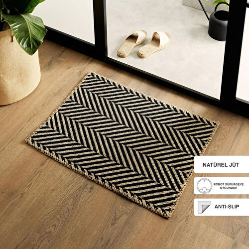 Ocean Home Textile Siyah Renk Balıksırtı Jüt Paspas 50 X 70 Cm