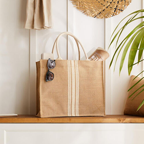 Ocean Home Textile Çizgili Jüt Çanta 42 X 35 X 12 Cm