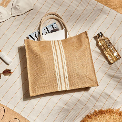 Ocean Home Textile Çizgili Jüt Çanta 42 X 35 X 12 Cm