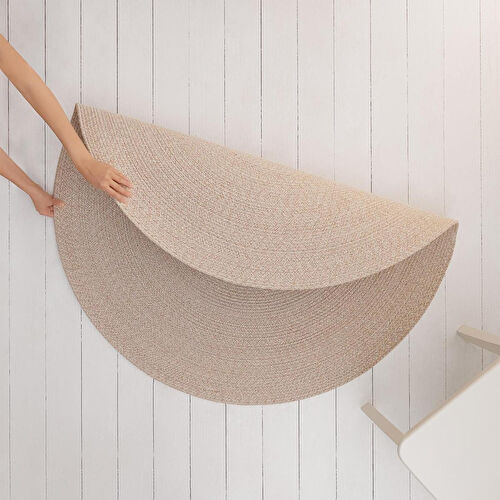 Ocean Home Textile Yıkanabilir Bej Kırçıllı Pamuklu Halı Kilim Ø 120 Cm