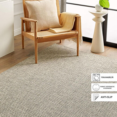 Ocean Home Textile Yıkanabilir Jüt Görünümlü Gri Renk Hasır Desenli Halı Kilim 160 X 230 Cm