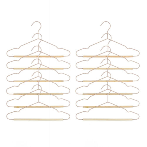 Ocean Home Textile 12'li Ahşap Destekli Mat Pudra Pembe Renk Kauçuk Kaplamalı Metal Çocuk Giysi Askısı 18 X 32 X 0.3 Cm