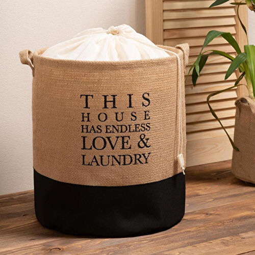 Ocean Home Textile Ağzı Büzgülü Su Geçirmez Tabanlı Jüt Çamaşır Sepeti 36 X 40 Cm