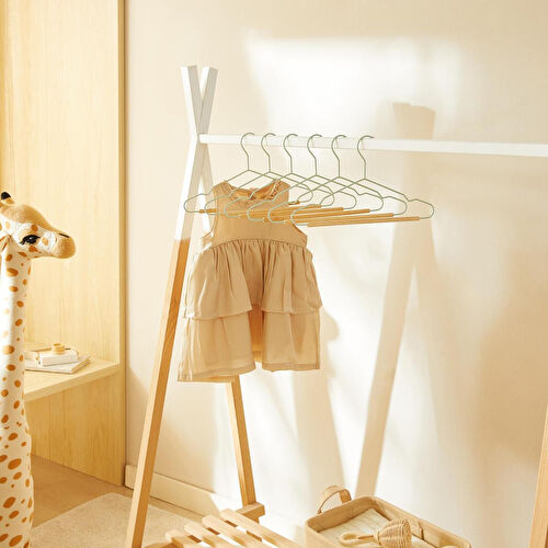 Ocean Home Textile 12'li Ahşap Destekli Mat Mint Renk Kauçuk Kaplamalı Metal Çocuk Giysi Askısı 18 X 32 X 0.3 Cm