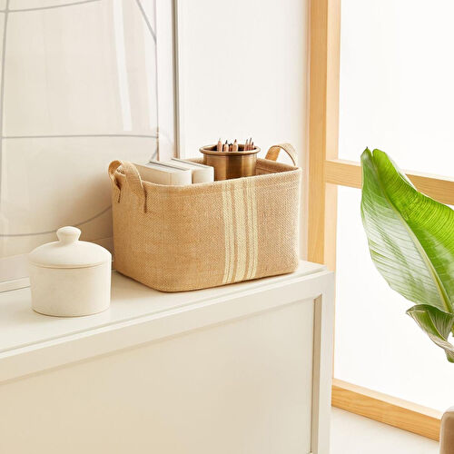 Ocean Home Textile Çizgili Jüt Sepet 30 X 21 X 18 Cm