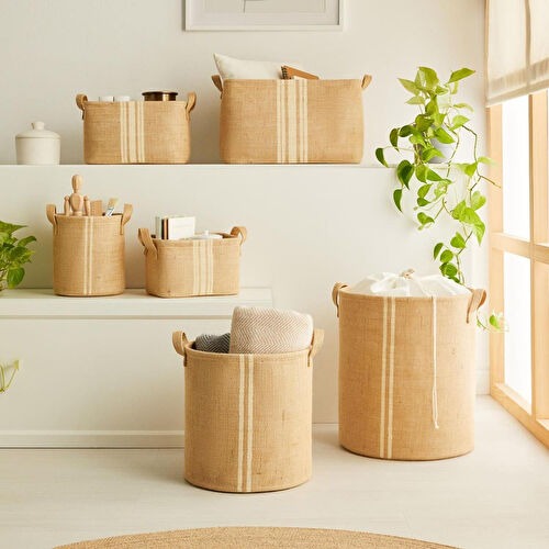 Ocean Home Textile 3'lü Çizgili Jüt Sepet Set
