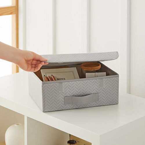 Ocean Home Textile 2'li Gri Balıksırtı Kapaklı Kutu Set 30 X 23 X 11 Cm
