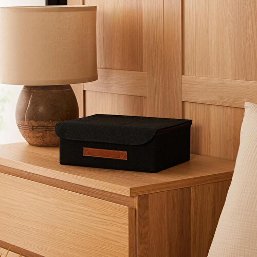 Ocean Home Textile Çekmece İçi Siyah Renk Jüt Kapaklı Kutu 30 X 23 X 11 Cm