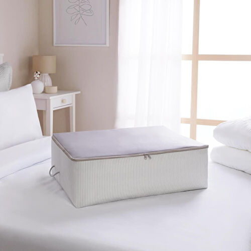 Ocean Home Textile Büyük Boy Gri Çizgili Stuff & Things Baza Altı Hurç 62 X 46 X 22 Cm