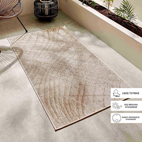 Ocean Home Textile Leke Tutmaz İç Dış Mekan Bej Renk Desenli Halı Kilim 80 X 150 Cm