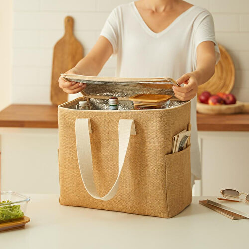 Ocean Home Textile Büyük Boy Jüt Soğuk Tutan Çanta 35 X 20 X 33 Cm