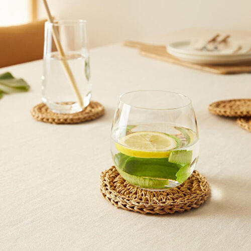 Ocean Home Textile 4'lü Bej Renk Rafya Bardak Altlığı Ø 11 Cm