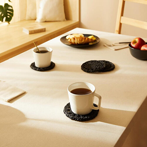 Ocean Home Textile 4'lü Siyah Renk Motifli Rafya Bardak Altlığı Ø 11 Cm