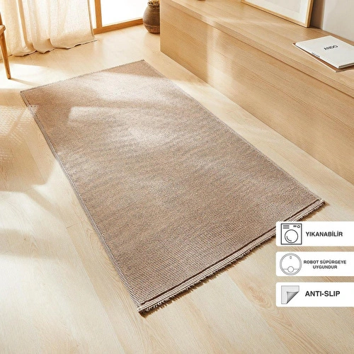Ocean Home Textile Yıkanabilir Pamuklu Bej Renk Buklet Kilim 120 X 180 Cm
