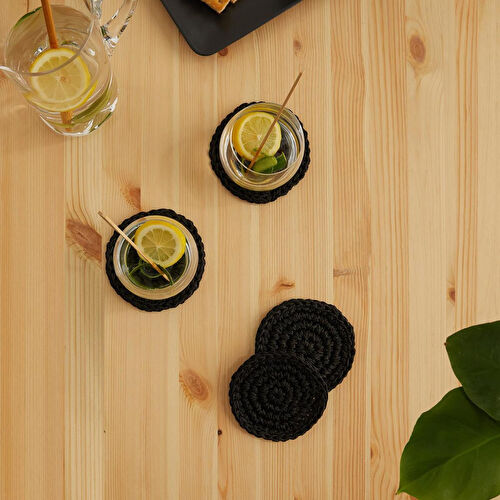 Ocean Home Textile 4'lü Siyah Renk Rafya Bardak Altlığı Ø 11 Cm
