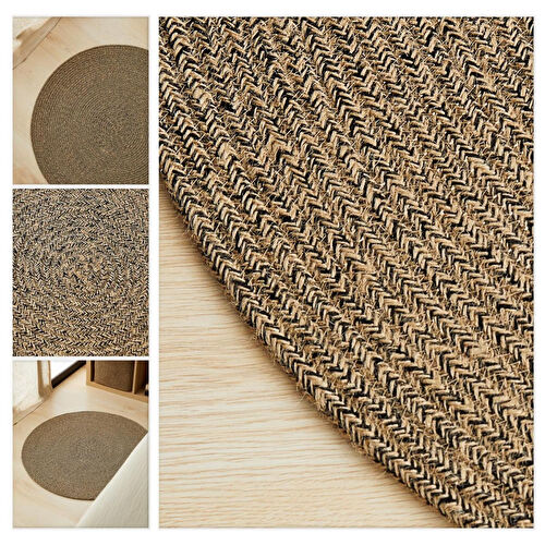 Ocean Home Textile Siyah Kırçıllı Jüt Halı Kilim Ø 80 Cm