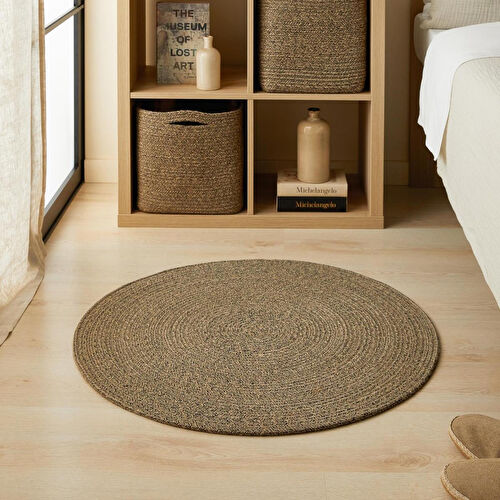 Ocean Home Textile Siyah Kırçıllı Jüt Halı Kilim Ø 80 Cm