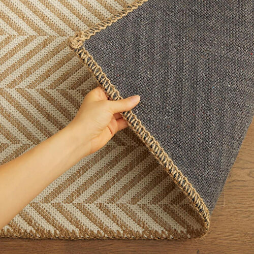 Ocean Home Textile Ekru Renk Balıksırtı Jüt Halı Kilim 80 X 150 Cm